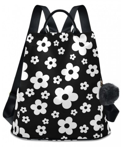 Simple White Flower on Black Background Fashion Backpack Purse for Women Anti Theft Back Pack Shoulder Bag $18.80 Backpacks