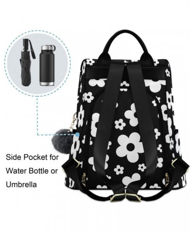 Simple White Flower on Black Background Fashion Backpack Purse for Women Anti Theft Back Pack Shoulder Bag $18.80 Backpacks