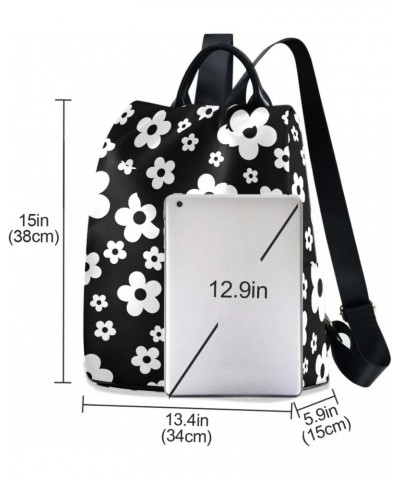 Simple White Flower on Black Background Fashion Backpack Purse for Women Anti Theft Back Pack Shoulder Bag $18.80 Backpacks