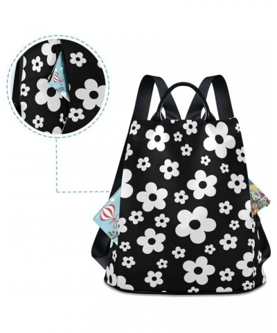 Simple White Flower on Black Background Fashion Backpack Purse for Women Anti Theft Back Pack Shoulder Bag $18.80 Backpacks