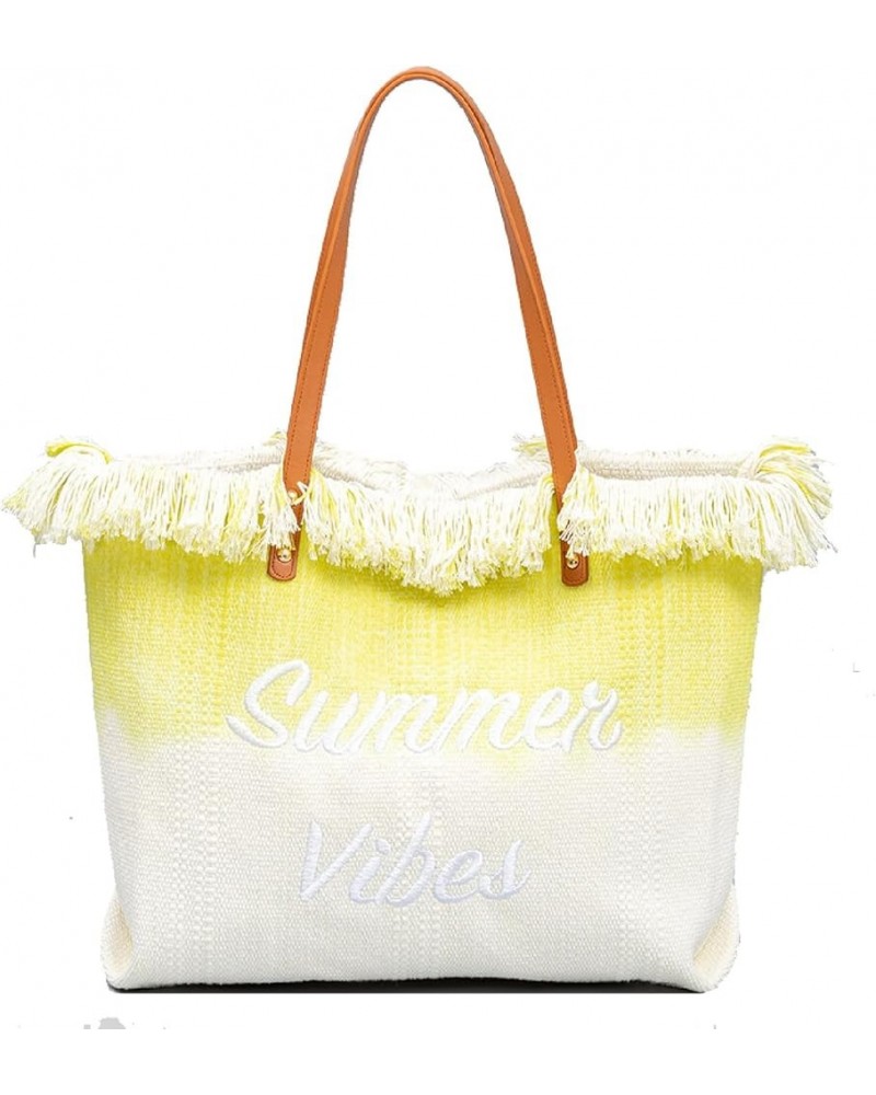 Canvas Tote Bag for Women,Embroidery Monogram Personalized Shoulder Bag Tassel Handbags Hobo Bag Yellow $24.01 Totes