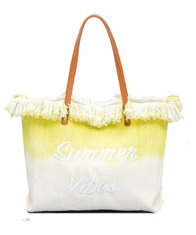 Canvas Tote Bag for Women,Embroidery Monogram Personalized Shoulder Bag Tassel Handbags Hobo Bag Yellow $24.01 Totes