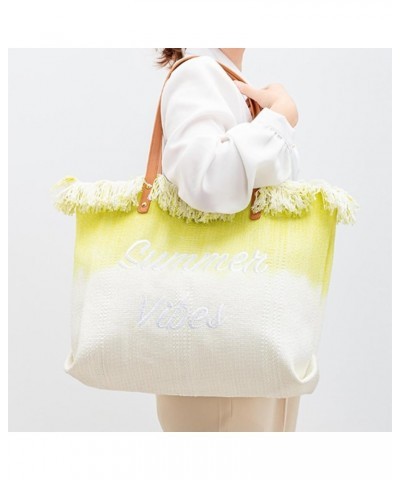 Canvas Tote Bag for Women,Embroidery Monogram Personalized Shoulder Bag Tassel Handbags Hobo Bag Yellow $24.01 Totes