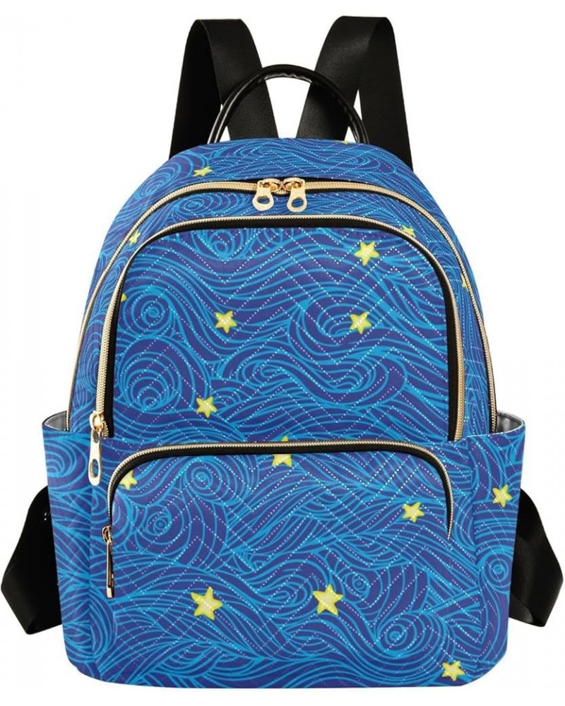 Blue Ocean Stars Fashion Travel Backpack for Women Multi Pockets Lightweight Purse for Women-M Multicolor Medium $20.29 Backp...