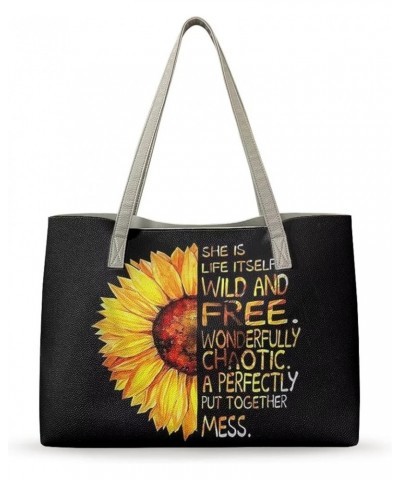 Women's Tote Handbags,Shoulder Bags for Women,Large Leather Purses for Women Sunflower Text $25.75 Hobo Bags