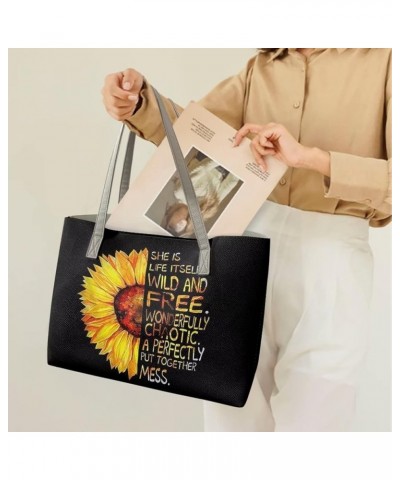 Women's Tote Handbags,Shoulder Bags for Women,Large Leather Purses for Women Sunflower Text $25.75 Hobo Bags