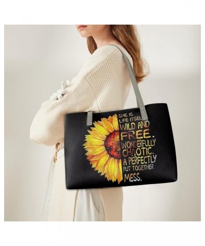 Women's Tote Handbags,Shoulder Bags for Women,Large Leather Purses for Women Sunflower Text $25.75 Hobo Bags