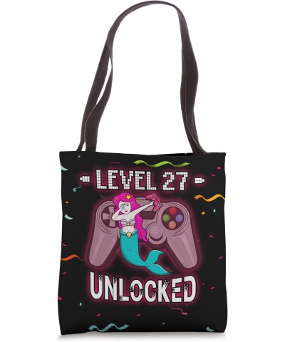 Level 27 Unlocked Funny Dabbing Mermaid Gamer 27th Birthday Tote Bag $12.96 Totes