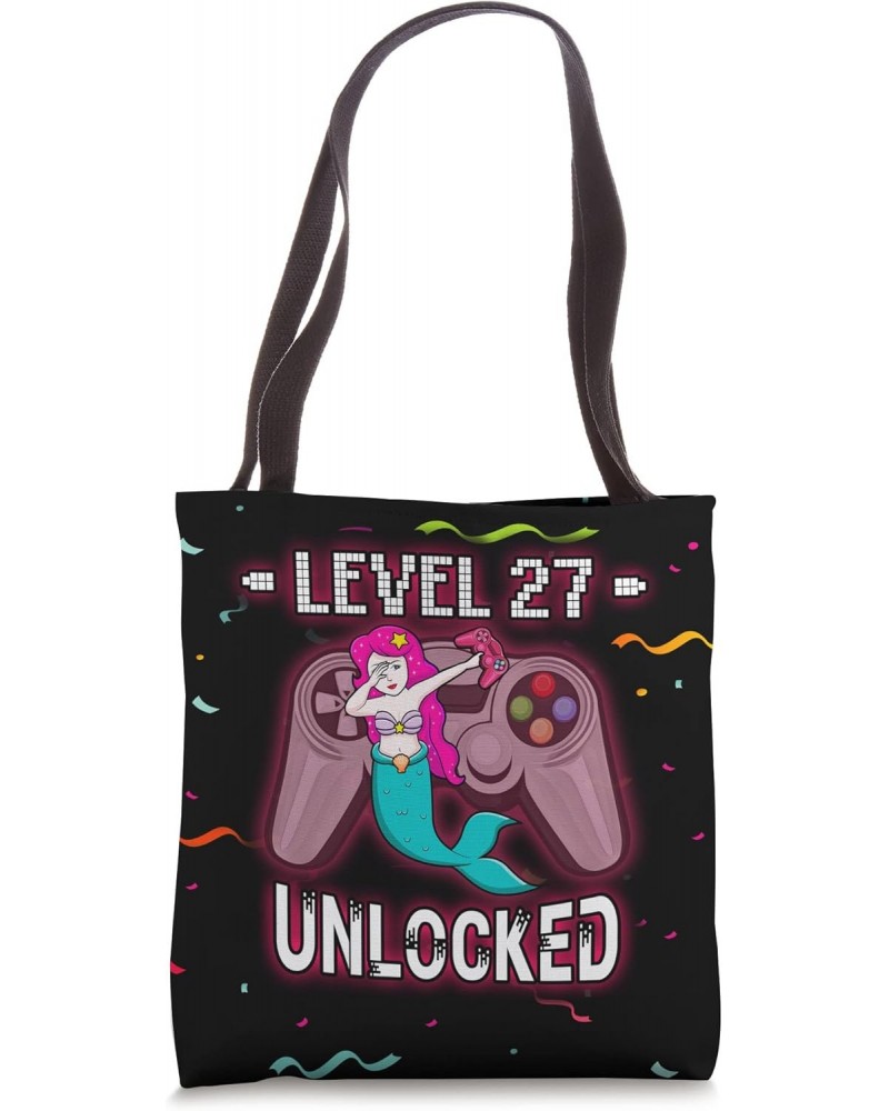 Level 27 Unlocked Funny Dabbing Mermaid Gamer 27th Birthday Tote Bag $12.96 Totes