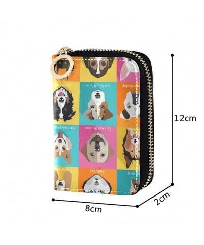 Bull Terrier Dog On Orange Credit Card Coin wallet, RFID Blocking Compact Women Leather Card Holder, Key Change Organizer, Zi...