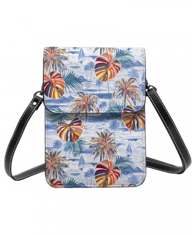 Palm Trees Leaves Beach Ocean Island Trendy Small Crossbody Cell Phone Purse for Women Mini Messenger Leather Shoulder Wallet...