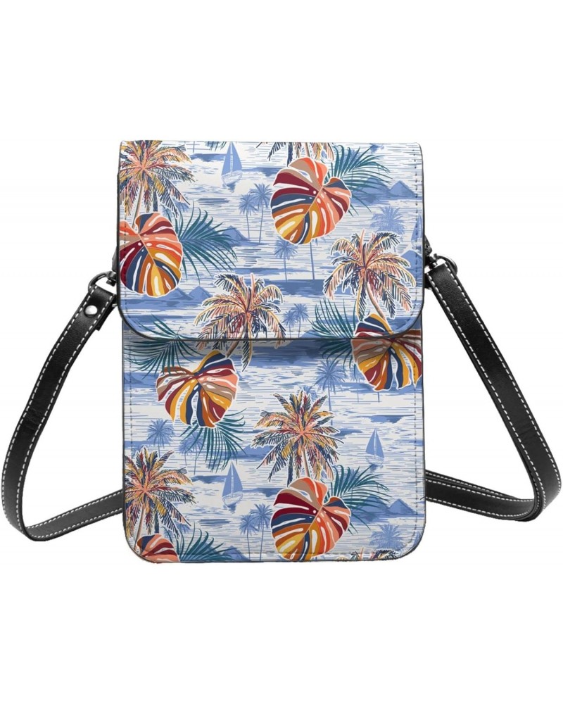 Palm Trees Leaves Beach Ocean Island Trendy Small Crossbody Cell Phone Purse for Women Mini Messenger Leather Shoulder Wallet...