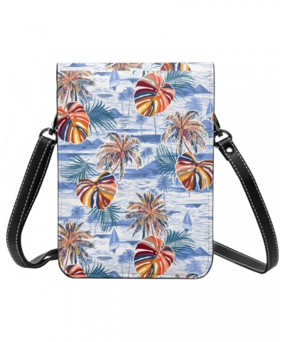 Palm Trees Leaves Beach Ocean Island Trendy Small Crossbody Cell Phone Purse for Women Mini Messenger Leather Shoulder Wallet...