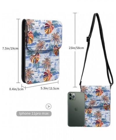 Palm Trees Leaves Beach Ocean Island Trendy Small Crossbody Cell Phone Purse for Women Mini Messenger Leather Shoulder Wallet...