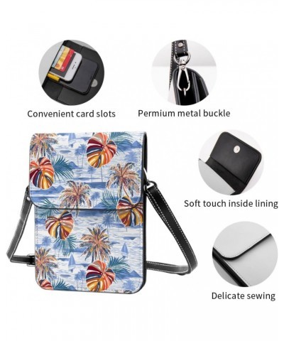 Palm Trees Leaves Beach Ocean Island Trendy Small Crossbody Cell Phone Purse for Women Mini Messenger Leather Shoulder Wallet...