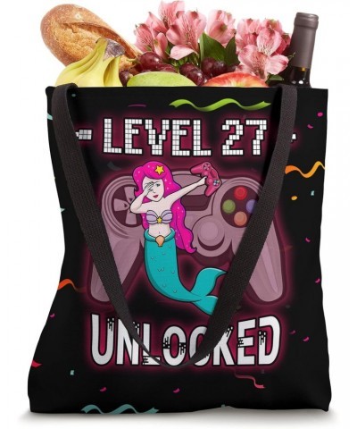 Level 27 Unlocked Funny Dabbing Mermaid Gamer 27th Birthday Tote Bag $12.96 Totes