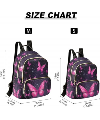 Pink Butterflies on the Black Casual Backpack, Lady Backpack, Women's Travel Backpack, S Starry Sky With Pink Butterflies-2 S...