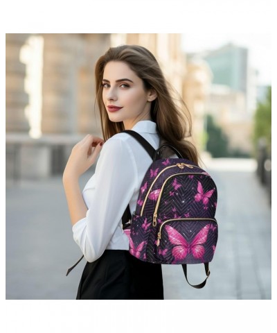 Pink Butterflies on the Black Casual Backpack, Lady Backpack, Women's Travel Backpack, S Starry Sky With Pink Butterflies-2 S...