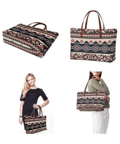 3PCS Tote Bag with Wallet, Purse and Wallet Set for Women Large Top Handle Purse Casual Satchel Handbag Aztec Pattern-black a...