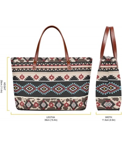 3PCS Tote Bag with Wallet, Purse and Wallet Set for Women Large Top Handle Purse Casual Satchel Handbag Aztec Pattern-black a...