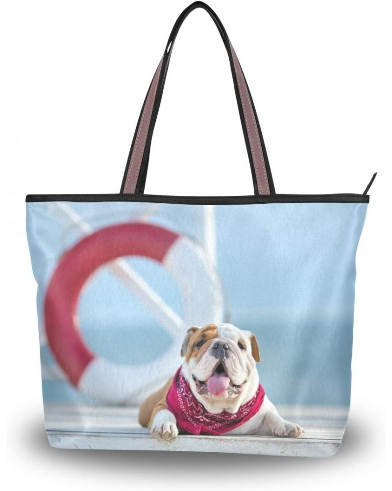 Women Tote Shoulder Bag Cute Puppy Of English Bull Dog Handbag Large $16.19 Shoulder Bags