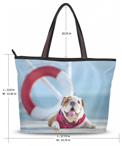 Women Tote Shoulder Bag Cute Puppy Of English Bull Dog Handbag Large $16.19 Shoulder Bags