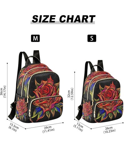 Backpack Purse for Women Valentines Day Colorful Rose, Mini Fashion Backpack Cool Black Lightweight Casual Daypack Shoulder B...