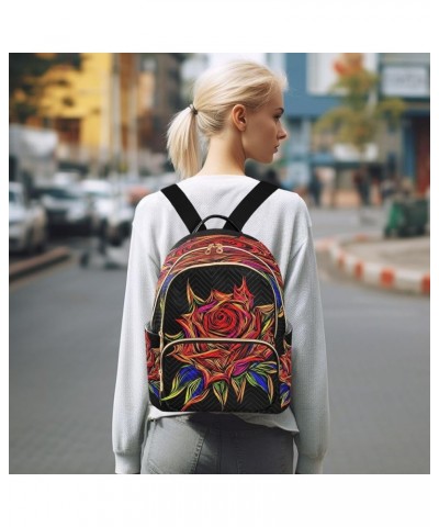 Backpack Purse for Women Valentines Day Colorful Rose, Mini Fashion Backpack Cool Black Lightweight Casual Daypack Shoulder B...