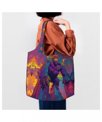 Giant Orangutan One-Shoulder Commuting Canvas Bag,Fashionable And Lightweight,Extra Large Capacity,Easy To Store,Soft And Dur...