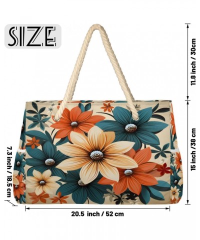 Flower Vintage Pattern Beach Bags for Women Large Tote Bag with Zipper and Pockets Waterproof Sandproof Accessories Swim Pool...