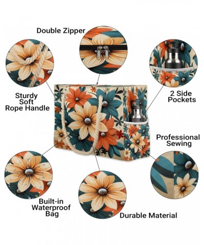 Flower Vintage Pattern Beach Bags for Women Large Tote Bag with Zipper and Pockets Waterproof Sandproof Accessories Swim Pool...