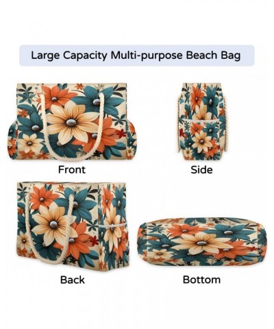 Flower Vintage Pattern Beach Bags for Women Large Tote Bag with Zipper and Pockets Waterproof Sandproof Accessories Swim Pool...