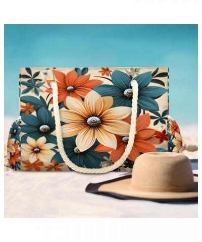 Flower Vintage Pattern Beach Bags for Women Large Tote Bag with Zipper and Pockets Waterproof Sandproof Accessories Swim Pool...