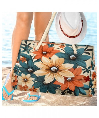 Flower Vintage Pattern Beach Bags for Women Large Tote Bag with Zipper and Pockets Waterproof Sandproof Accessories Swim Pool...