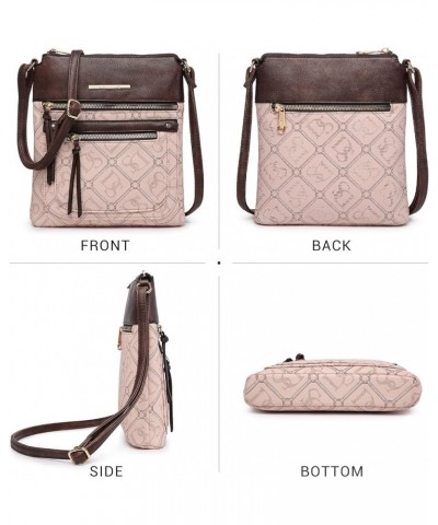 Crossbody Purse for Women Vegan Leather Shoulder Handbags Messenger Bags with Multi Zipper Pockets 0ds Monogram Pink $10.61 C...