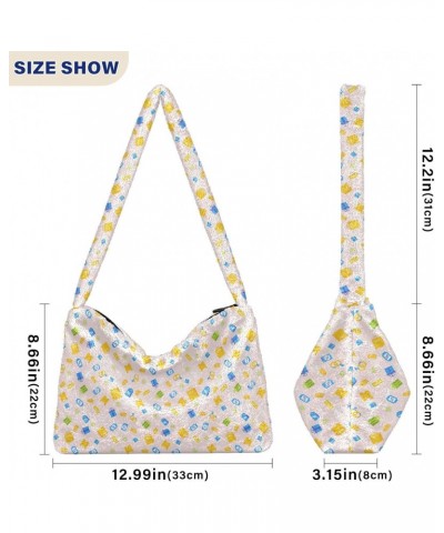 Shopping Pattern Design Faux Plush Tote Handbags Versatile Underarm Bag Stylish Shuolder Bag for Women $10.34 Totes