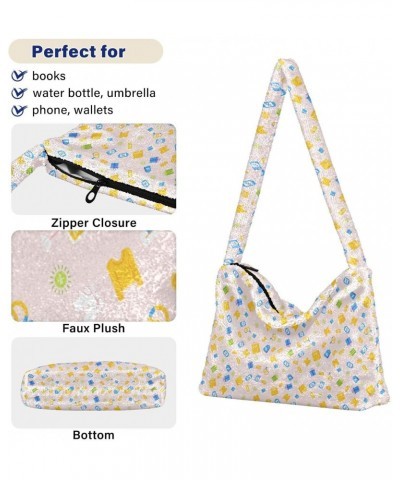 Shopping Pattern Design Faux Plush Tote Handbags Versatile Underarm Bag Stylish Shuolder Bag for Women $10.34 Totes