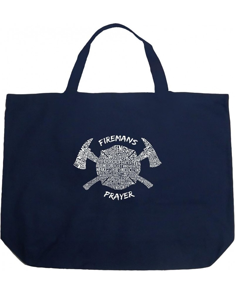 Word Art Large Tote Bag - Fireman's Prayer Black Navy Blue $11.20 Totes