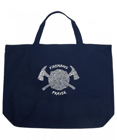 Word Art Large Tote Bag - Fireman's Prayer Black Navy Blue $11.20 Totes