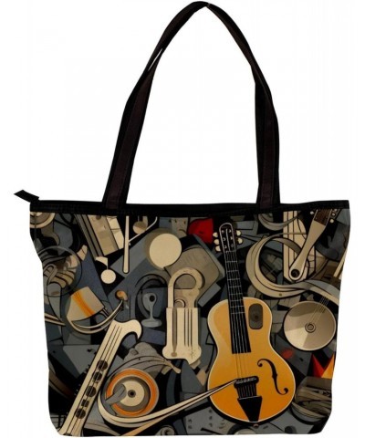 Tote Bag with Zipper, Casual Handbags for Women, Shoulder Bag, Seamless Pattern Musical Instrument $13.20 Totes