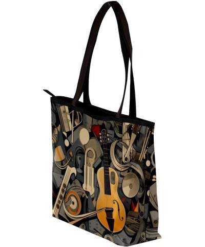 Tote Bag with Zipper, Casual Handbags for Women, Shoulder Bag, Seamless Pattern Musical Instrument $13.20 Totes