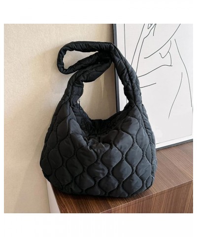 Versatile Large Puffy Handbags Casual Down Underarm Bag Lightweight Soft Girl Satchel Bag Women Padding Shoulder Bag Black $1...