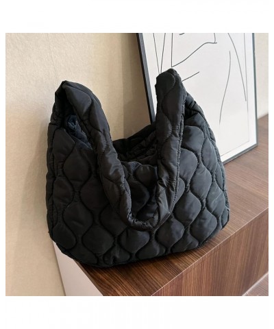 Versatile Large Puffy Handbags Casual Down Underarm Bag Lightweight Soft Girl Satchel Bag Women Padding Shoulder Bag Black $1...