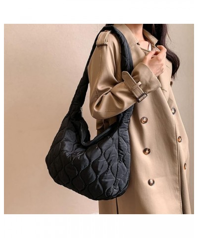 Versatile Large Puffy Handbags Casual Down Underarm Bag Lightweight Soft Girl Satchel Bag Women Padding Shoulder Bag Black $1...