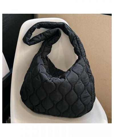 Versatile Large Puffy Handbags Casual Down Underarm Bag Lightweight Soft Girl Satchel Bag Women Padding Shoulder Bag Black $1...