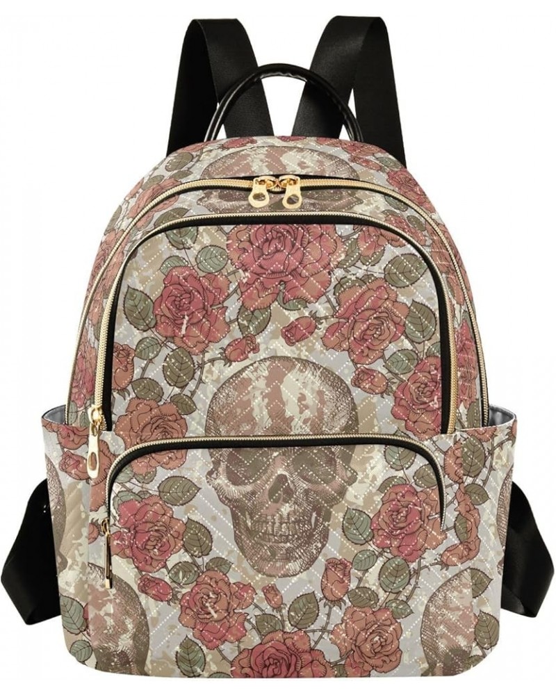 Retro Style Skulls and Roses Women's Backpack Purse Causal Daypack Work Travel College Business Trip Bag Shoulder Bag Medium ...