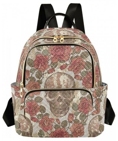 Retro Style Skulls and Roses Women's Backpack Purse Causal Daypack Work Travel College Business Trip Bag Shoulder Bag Medium ...