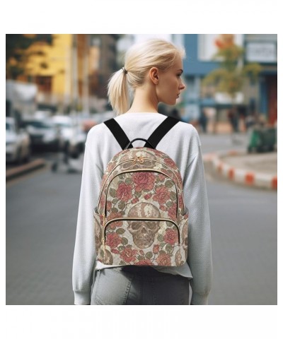 Retro Style Skulls and Roses Women's Backpack Purse Causal Daypack Work Travel College Business Trip Bag Shoulder Bag Medium ...