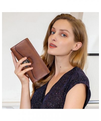 Women RFID Blocking Wallet Leather Vintage Large Capacity Credit Card Clutch Coffee Brown $21.60 Wallets