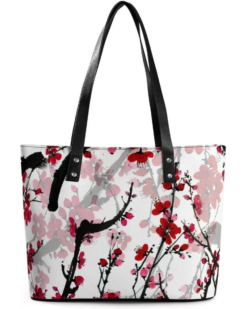 Womens Handbag Plum Blossom Leather Tote Bag Top Handle Satchel Bags For Lady $15.40 Totes